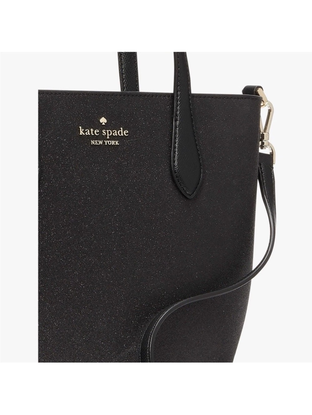 Kate Spade Glimmer Small Black Glitter Satchel Crossbody Purse NWT - Picture 3 of 5